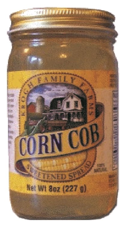 A jar of white Corn Cob Sweetened Spread